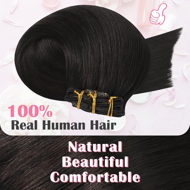 Aison Dark Brown Clip in Hair Extensions Real Human Hair 70G 100% Remy Human Hair Straight 7pcs 16clips (20 Inch #2) - Image 3